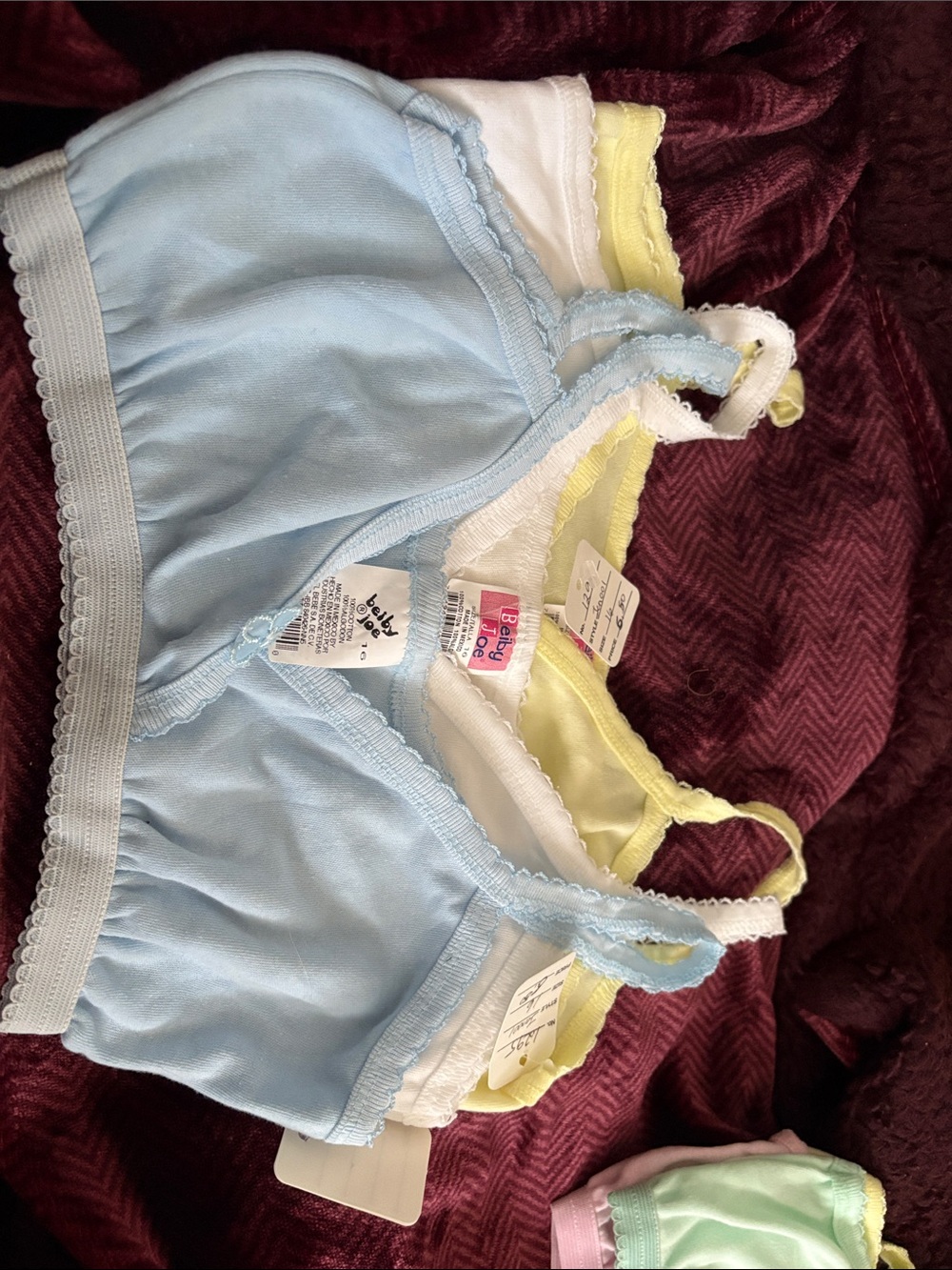 Girls' Cotton Comfort Bralette Trio - Light Blue, White & Pale Yellow